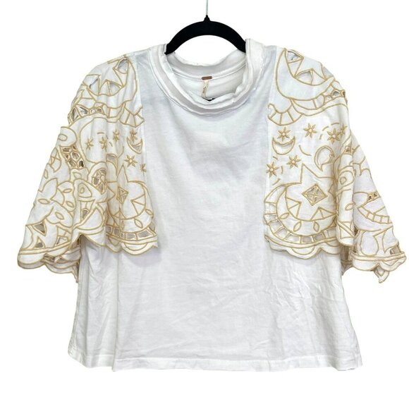 Free People Angel Tee Embroidered T Shirt Size XS - Picture 5 of 8